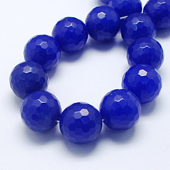 Blue Natural Jade Bead Strands, Dyed, Faceted, Round, Blue, 12mm, Hole: 1mm, 32pcs/strand, 14.6 inch