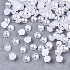 Blanco 10000 pcs abs imitación plástica cabujones de perlas, semicírculo, blanco, 3x1.5 mm