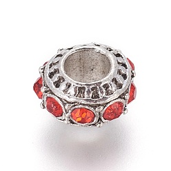 Гиацинт Европейские сплавочные бусины тибетского стиля , со стразами, бусины с большим отверстием, рондель, гиацинт, 10~11x7 мм, отверстие : 5 мм