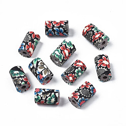 Tomato Handmade Polymer Clay Beads, Column with Jewelry Crafts Pattern, Tomato, 11x6~7.5mm, Hole: 2~3mm