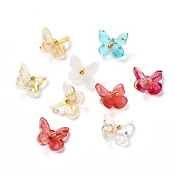 Mixed Color Transparent Glass Pendants, Mixed Style, with Brass Findings, Golden, Butterfly, Mixed Color, 9x11x9.5mm, Hole: 3mm