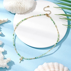 Дерево Летний пляж 304 ожерелья из нержавеющей стали для женщин, ожерелья из граненых стеклянных бусин для женщин, золотые, светло-зеленый, дерево, 15.67 дюйм (39.8 см), Кулон : 15x9x3.5 мм