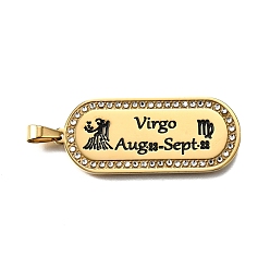 Дева Овальные с 12 созвездием 304 подвесками из нержавеющей стали со стразами, с эмалью, ионное покрытие (ip), реальный 18 k позолоченный, Дева, 46x19x2 мм, отверстие : 6x3.5 мм