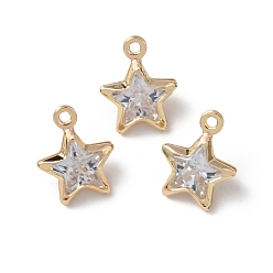 Золотой Латунь стекло кулоны, звезда очарование, долговечный, стойки покрытие, граненые, золотые, 10x8x3.5 мм, отверстие : 1 мм