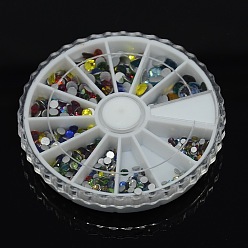 Mixed Color 1 Box Garment Accessories Glass Flat Back Rhinestone, Grade A, Back Plated, Faceted Half Round, Mixed Color, 2~5x1~2mm, about 684pcs/box