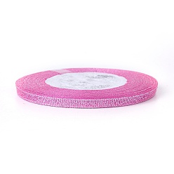 Deep Pink Glitter Metallic Ribbon, Sparkle Ribbon, with Silver Metallic Cords, Valentine's Day Gifts Boxes Packages, Deep Pink, 1/4 inch(6mm), about 33yards/roll(30.1752m/roll), 10rolls/group