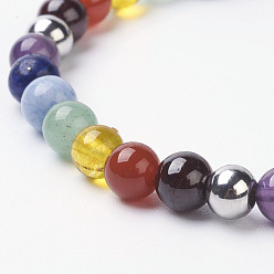 Mixed Color Chakra Jewelry, Gemstone Stretch Bracelets, with 304 Stainless Steel Smooth Round Beads, Mixed Color, 2 inch(52mm)
