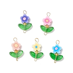 (52) Непрозрачная лаванда 5 шт 5 цвета подвески-коннекторы из полимерной глины ручной работы со стеклянным листом, с 304 двойными петлями из нержавеющей стали, золотые, разноцветные, 23~23.5x13.5~14x4 мм, отверстия : 1.6 mm и 3x2.5 мм, 1 шт / цвет
