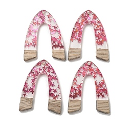 Светло-Вишневый Деревянные подвески, смола и золотая фольга, арка, светло-вишневый, 37.5x29x4 мм, отверстие : 2 мм