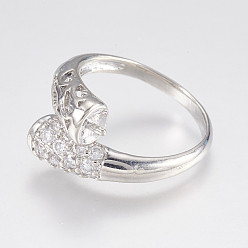 Platinum Adjustable Brass Cuff Rings, Open Rings Components, with Cubic Zirconia, For Half Drilled Beads, Platinum, Tray: 5mm, 18mm, Pin: 1mm
