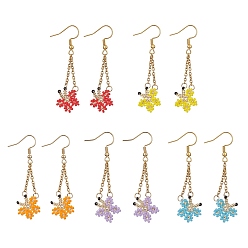 Mixed Color Butterfly Dangle Earrings for Women, Seed Beads Long Drop Earring with 304 Stainless Steel Earring Hooks, Mixed Color, 52.5x16.5mm