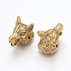 Античное Золото Сплавочные овальные бусины тибетского стиля , волк, античное золото , 11x11.5x18 мм, отверстие : 1.6 мм