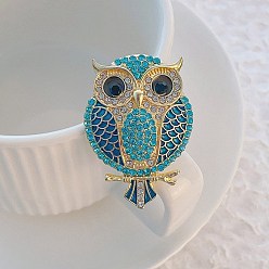 Сова Броши из сплава животных со стразами для одежды, сова, 43.5x30.5 мм