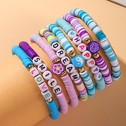 (52) Непрозрачная лаванда 8шт 8цвета набор браслетов из полимерной глины ручной работы с бусинами хейши, составные браслеты для женщин, разноцветные, 6-3/4 дюйм (17 см), 1 цвета / шт