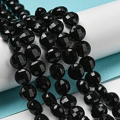 Black Onyx Натуральные бусины из черного оникса (окрашенные и нагретые), граненые, плоско-круглые, 7~8x5~6 мм, отверстие : 1.2 мм, около 47~49 шт / нитка, 13.82''~14.57'' (35.1~37 см)