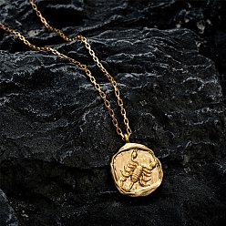 Scorpio Twelve Constellation Stainless Steel Pendant Necklaces, Box Chain Necklaces, Scorpio, 17.72 inch(45cm)