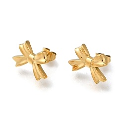 Настоящее золото 18K 304 серьги-гвоздики из нержавеющей стали для женщин, бантом, реальный 18 k позолоченный, 10x15 мм