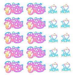 Rainbow Color 20 шт. 2 стиль День матери ионное покрытие (IP) 201 подвески из нержавеющей стали, гравированные металлические украшения, Радуга цветов, 13.5~20x13~32x0.3~1 мм, отверстие : 1.5~1.8 мм, 10 шт / стиль