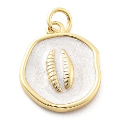 Shell Shape Подвески из латуни и эмали на тему океана, с целью перехода в кольце, реальный 18 k позолоченный, плоский круглый шарм, формы раковины, 18x15x3 мм, отверстие : 3 мм