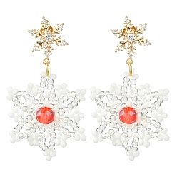 Помидор Рождественские снежинки стеклянные семена плетеные серьги-подвески, латунь кубического циркония серьги стержня, золотые, помидор, 43x25 мм