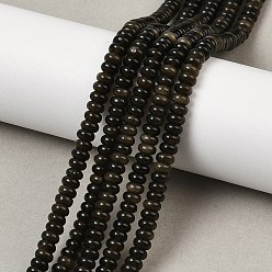 Золотой Обсидиан Естественный золотистый отлив обсидиан бисер пряди, рондель, 4x2~2.5 мм, отверстие : 1 мм, около 164 шт / нитка, 15.04'' (38.2 см)