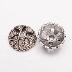 Античное Серебро 6 -petal сердце тибетском стиле сплава крышки шарика, без кадмия, без никеля и без свинца, античное серебро, 19x6 мм, отверстие : 2.5 мм