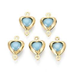 Бледно-бирюзовый Подвески из латуни, сердечные ссылки, с фарфором, долговечный, без никеля , бледные бирюзовая, 13.5x8x3.5~4 мм, отверстие : 1~1.2 мм