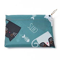 Cat Shape Foldable Eco-Friendly Nylon Grocery Bags, Reusable Waterproof Shopping Tote Bags, with Pouch and Bag Handle, Cat Pattern, 52.5x60x0.15cm
