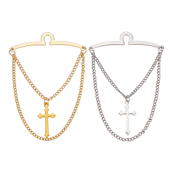 Платиновый & Золотой 2шт. 2 цвета латунные цепочки для зажимов для галстука, одинарная петля для галстука для мужчин, крестик, платиной и золотом, 95.5x62x1 мм, 1 шт / цвет