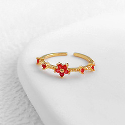 Красный Регулируемые манжеты-кольца из латуни с микропаве из кубических цирконий, золотые, красные, внутренний диаметр: регулируемый