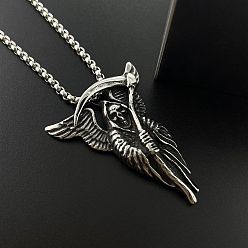Нержавеющая Сталь Цвет Панк 304 ожерелья из нержавеющей стали с подвеской в виде мрачного жнеца для мужчин, цвет нержавеющей стали