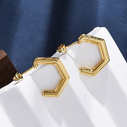 Шестиугольник 304 серьги-гвоздики из нержавеющей стали для женщин, ионное покрытие (ip), реальный 18 k позолоченный, шестиугольник, 18.5x12x2.5 мм