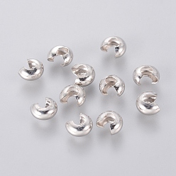 Platinum Brass Crimp Beads Covers, Nickel Free, Ringent Round, Platinum Color, About 4mm In Diameter, 3mm Thick, Hole: 1.5mm