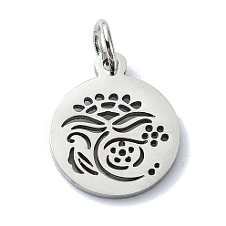 Нержавеющая Сталь Цвет Не тускнеющие 304 подвески из нержавеющей стали, с целью перехода в кольце, лазерная резка, плоский круглый с цветными чарами, цвет нержавеющей стали, 14x12x1 мм, отверстие : 3 мм