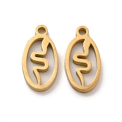 Золотой Ионное покрытие (ip) 304 брелоки из нержавеющей стали, лазерная резка, Овальный со змеей, золотые, 13x7x1.5 мм, отверстие : 1.4 мм