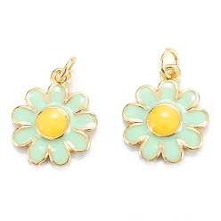 Pale Green Brass Enamel Pendants, Real 18K Gold Plated, Long-Lasting Plated, Flower, Pale Green, 15x13x2mm, Hole: 3.4mm