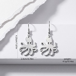 Stainless Steel Color 304 Stainless Steel & 201 Stainless Steel Dangle Earrings, Octopus, Stainless Steel Color, 42.5x20mm