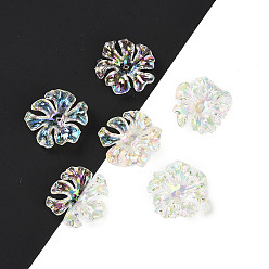 Colorful UV Plating Acrylic Beads Caps, Iridescent, Flower, Colorful, 22x21x6mm, Hole: 1.4mm