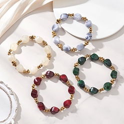 (52) Непрозрачная лаванда Эластичные браслеты из акриловых бусин, имитирующих драгоценные камни, для женщин., самородки, с синтетическими гематита бисера, разноцветные, бусины : 16x12x12 мм, внутренний диаметр: 2.60 дюйм (6.6 см)