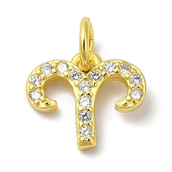 Овен 925 серебряные шармы, с четким кубического циркония, созвездие, золотые, Овен, 9x8x1 мм, отверстие : 2.5 мм