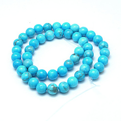 Turquoise Natural Howlite Beads, Dyed, Round, Deep Sky Blue, 8mm, Hole: 1mm, about 47pcs/strand, 15.5 inch