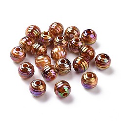 Sienna UV Plating Rainbow Iridescent Acrylic Beads, with Gold Foil, Grooved Beads, Round, Sienna, 14x13mm, Hole: 4mm