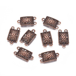 Красная Медь Сплав люстра компонента ссылки тибетском стиле, 3 Разъемы петли, без свинца и без кадмия, прямоугольные, Красная медь, 23x12.5x3 мм, отверстие : 2 мм