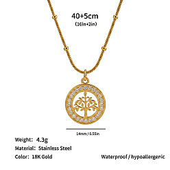 Tree of Life 304 Stainless Steel Crystal Rhinestone Ring Pendant Necklaces, Real 18K Gold Plated, Tree of Life, 15.75 inch(40cm)