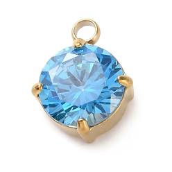 Светло-Голубой 304 микро нержавеющей стали прокладывать Цирконом подвески, плоские круглые прелести, Небесно-голубой, 10.5x8x4.5 мм, отверстие : 1.8 мм