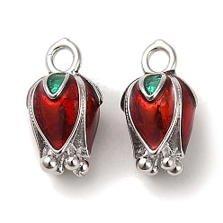 Платина Латунь эмаль прелести, без кадмия, без никеля и без свинца, очарование цветочного бутона, платина, 14x8x8 мм, отверстие : 2 мм