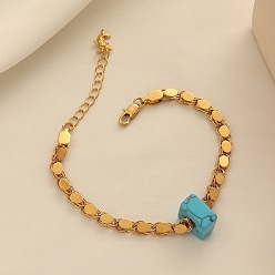 Золотой Браслеты-цепочки с овальными звеньями из сплава синтетической бирюзы для женщин, золотые, 6-3/4 дюйм (17 см)