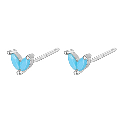 Cyan Argent 925 boucles d'oreilles en argent sterling avec micro pavé de zircone cubique, feuille, cyan, 5.5mm