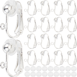 Серебро 36 латунные серьги-клипсы, с петлями и удобными пластиковыми подушечками 36шт., серебряные, 17x14x7 мм, отверстие : 1 мм