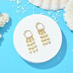 Золотой Серьги-люстры с кисточками из натурального пресноводного жемчуга, круглые, с фурнитурой латунной для серег, золотые, 37x12 мм